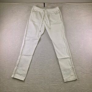 Italy Moda White Linen Blend Side Zipper Jogger Pants Drawstring Waist NEW